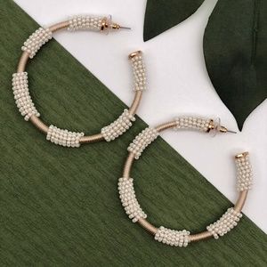 BEADS AND THREAD WRAPPED HOOP EARRINGS